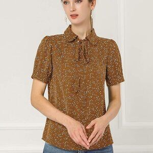 Allegra K Women's Retro Dots Blouses Bow Tie Peter Pan Collar Chiffon Blouse XL